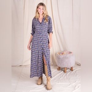 Natural Life boho dress blue cream ditsy floral M